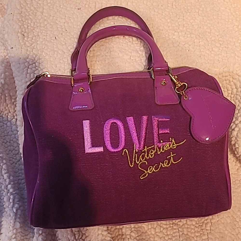 Victoria's Secret small duffle Boston bag purple patent leather and corduroy